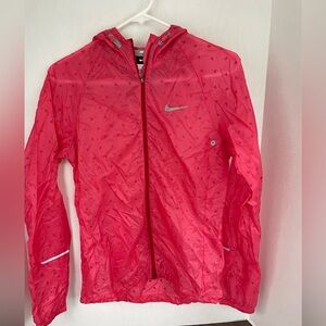 Nike Nylon Hoodie Running Coat Jacket Pink w/Subtle Pattern Zip Pocket. Size xs